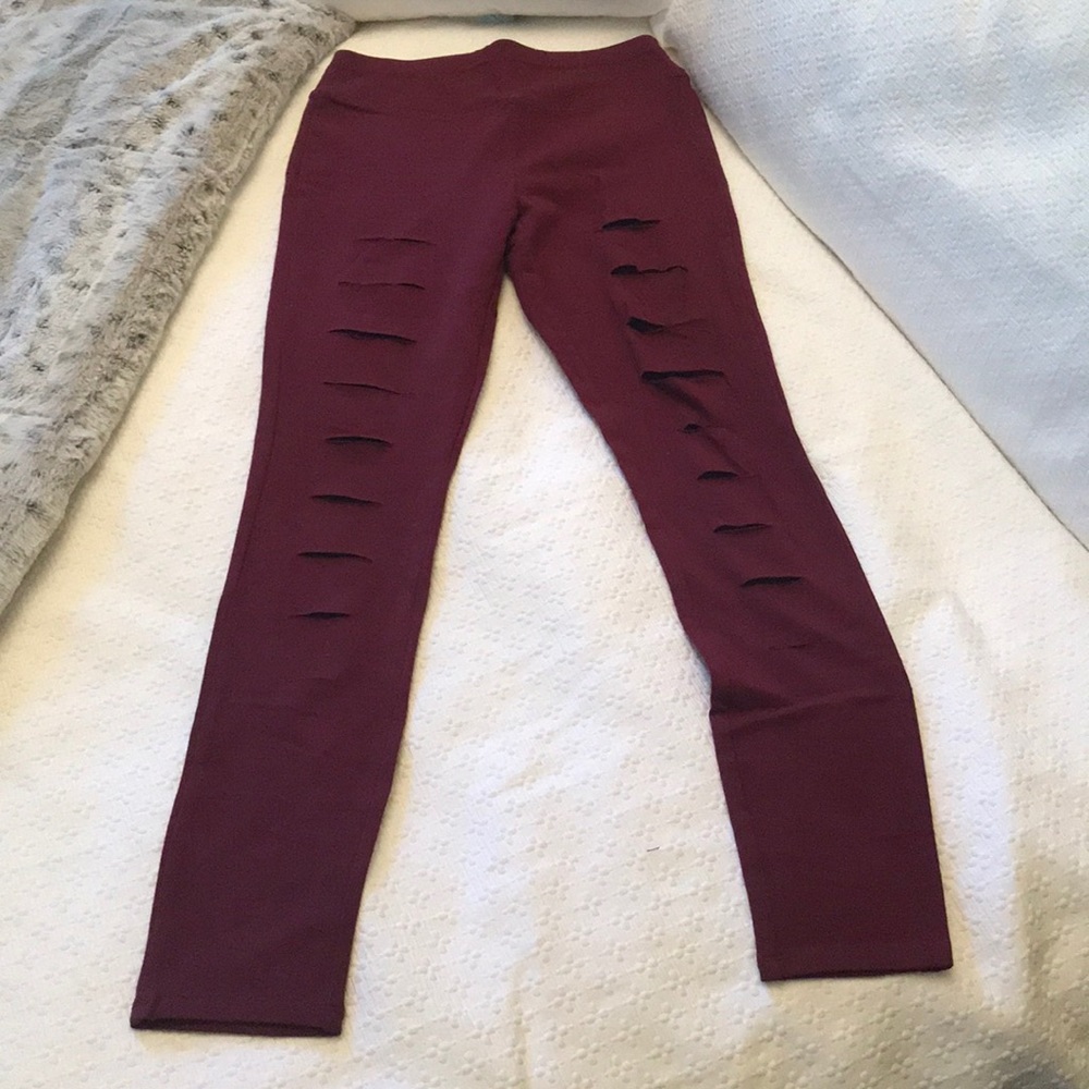 Burgundy Leggings with Rips